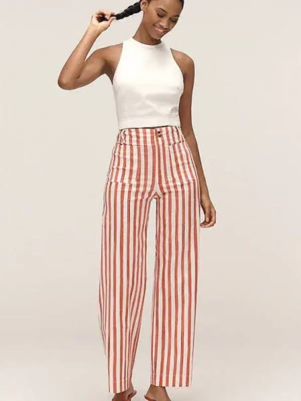 Anthropologie red/white stripe Colette Crop Wide-Leg Pants by Maeve, NWT, 32 P
